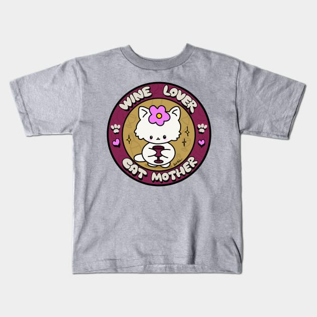 Wine Lover Cat Mother Kids T-Shirt by CyndiCarlson